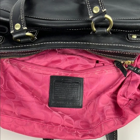 RARE Coach Legacy Collection Black Hot Pink Leather Brass Satchel Shoulder Bag - Picture 13 of 16